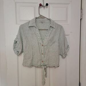 Love Tree Green and White Striped Top